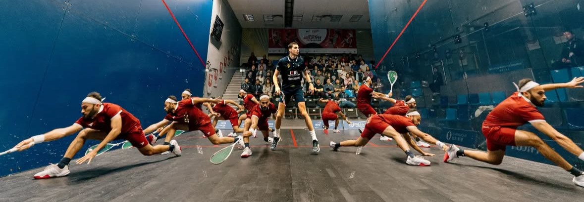 Professional squash player in action